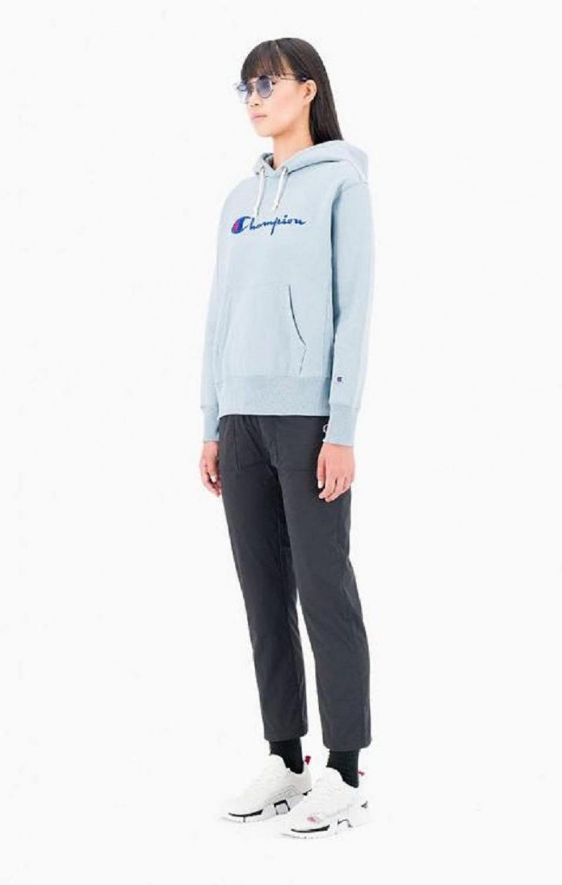 Sweat a Capuche Champion Script Logo Reverse Weave Hoodie Femme Turquoise Bleu | 1945-PXNFK