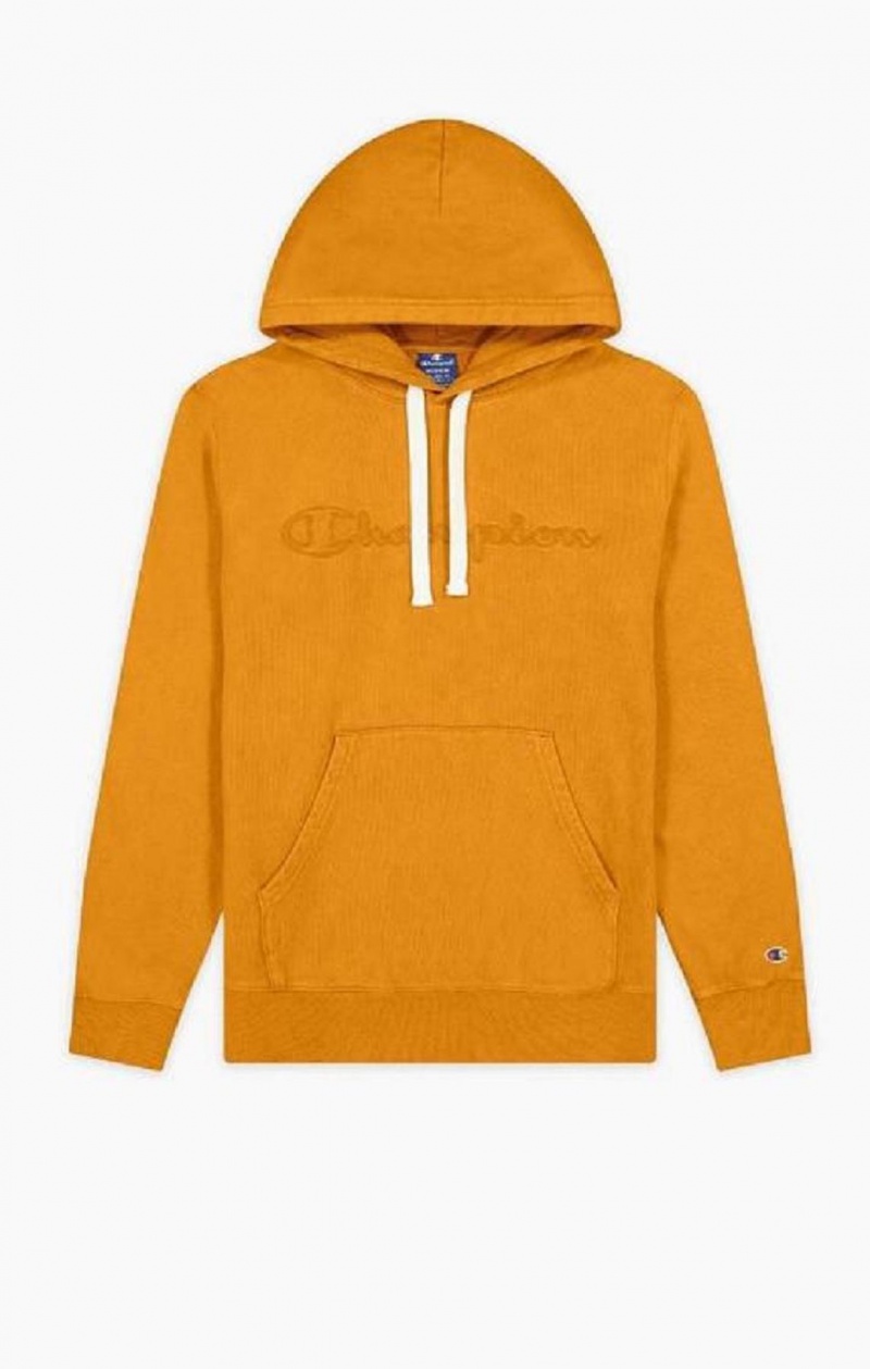 Sweat a Capuche Champion Script Logo Washed Reverse Weave Hoodie Homme Orange | 3789-HAGOL