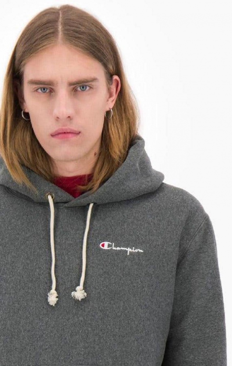 Sweat a Capuche Champion Small Script Logo Hoodie Homme Grise Foncé | 7524-GKODM