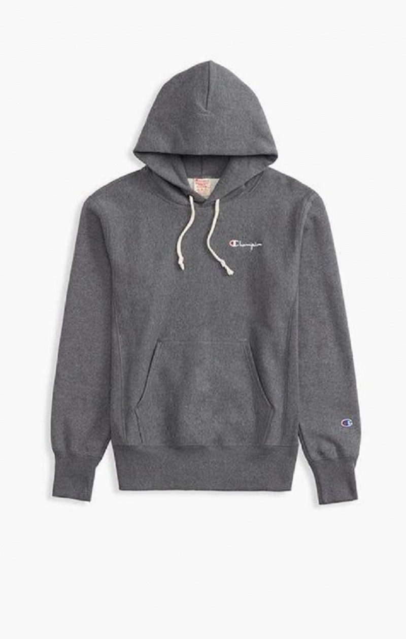 Sweat a Capuche Champion Small Script Logo Hoodie Homme Grise Foncé | 7524-GKODM