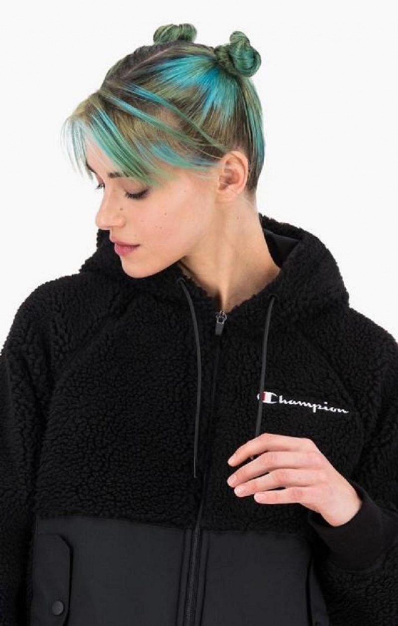 Sweat a Capuche Champion Teddy Polar Fleece Zip-Up Hoodie Femme Noir | 0783-QCOUH