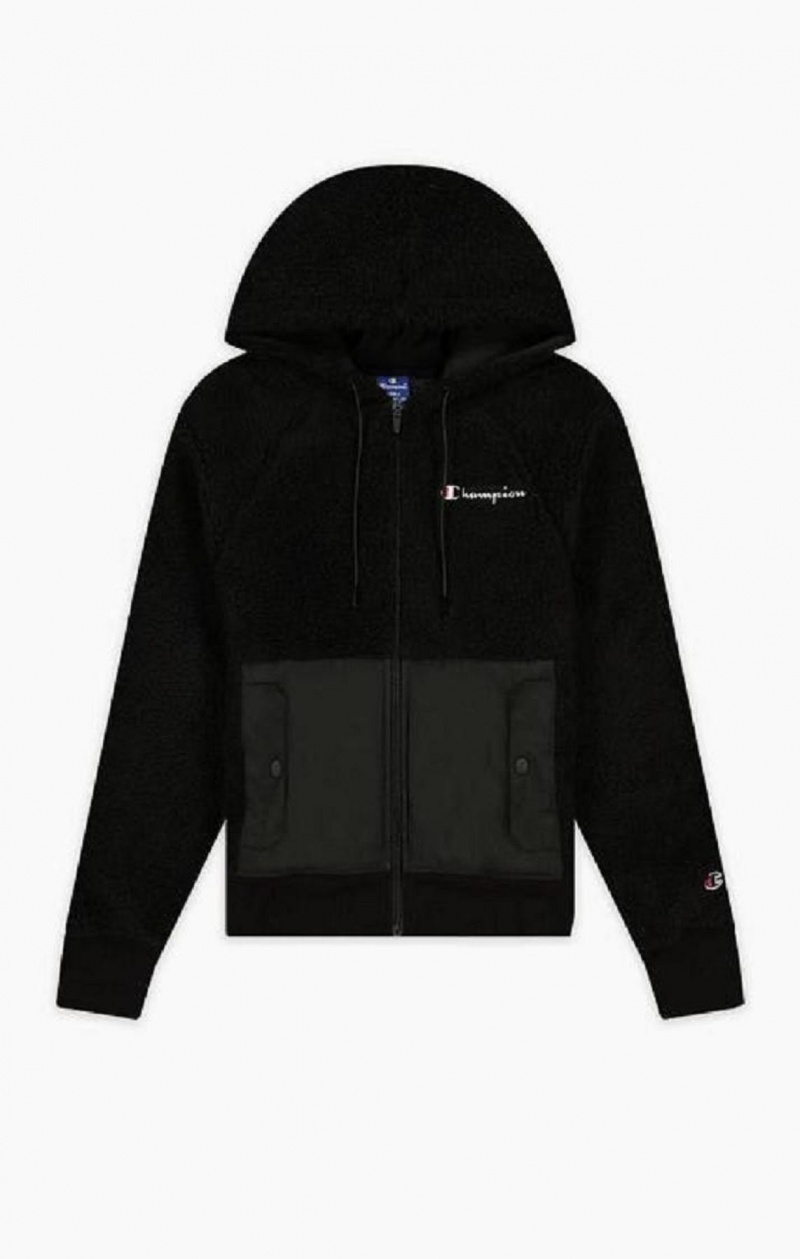 Sweat a Capuche Champion Teddy Polar Fleece Zip-Up Hoodie Femme Noir | 0783-QCOUH