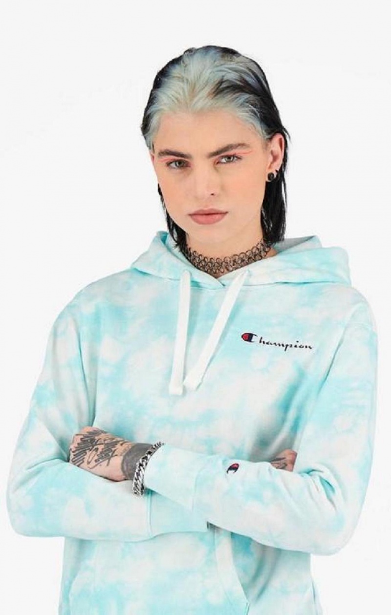 Sweat a Capuche Champion Tie Dye Digital Print Hoodie Femme Bleu Clair | 2876-FUMYK