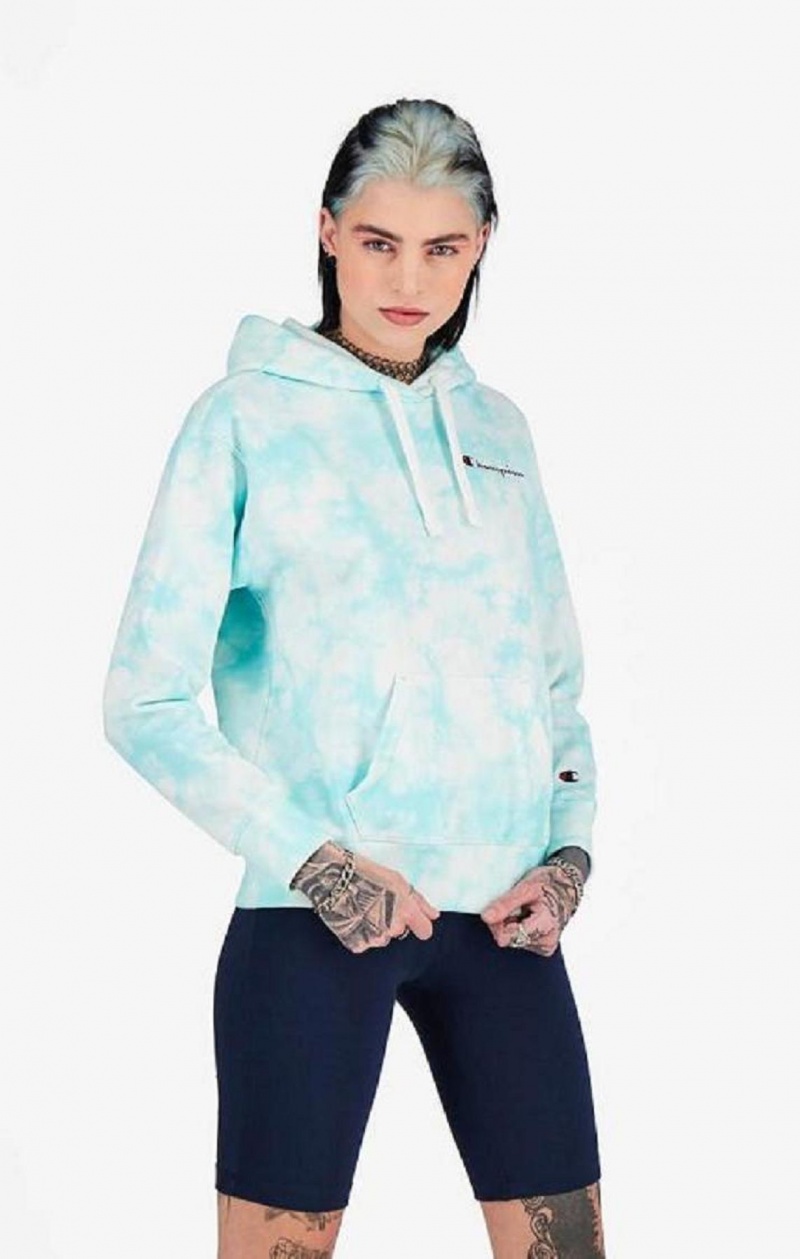 Sweat a Capuche Champion Tie Dye Digital Print Hoodie Femme Bleu Clair | 2876-FUMYK