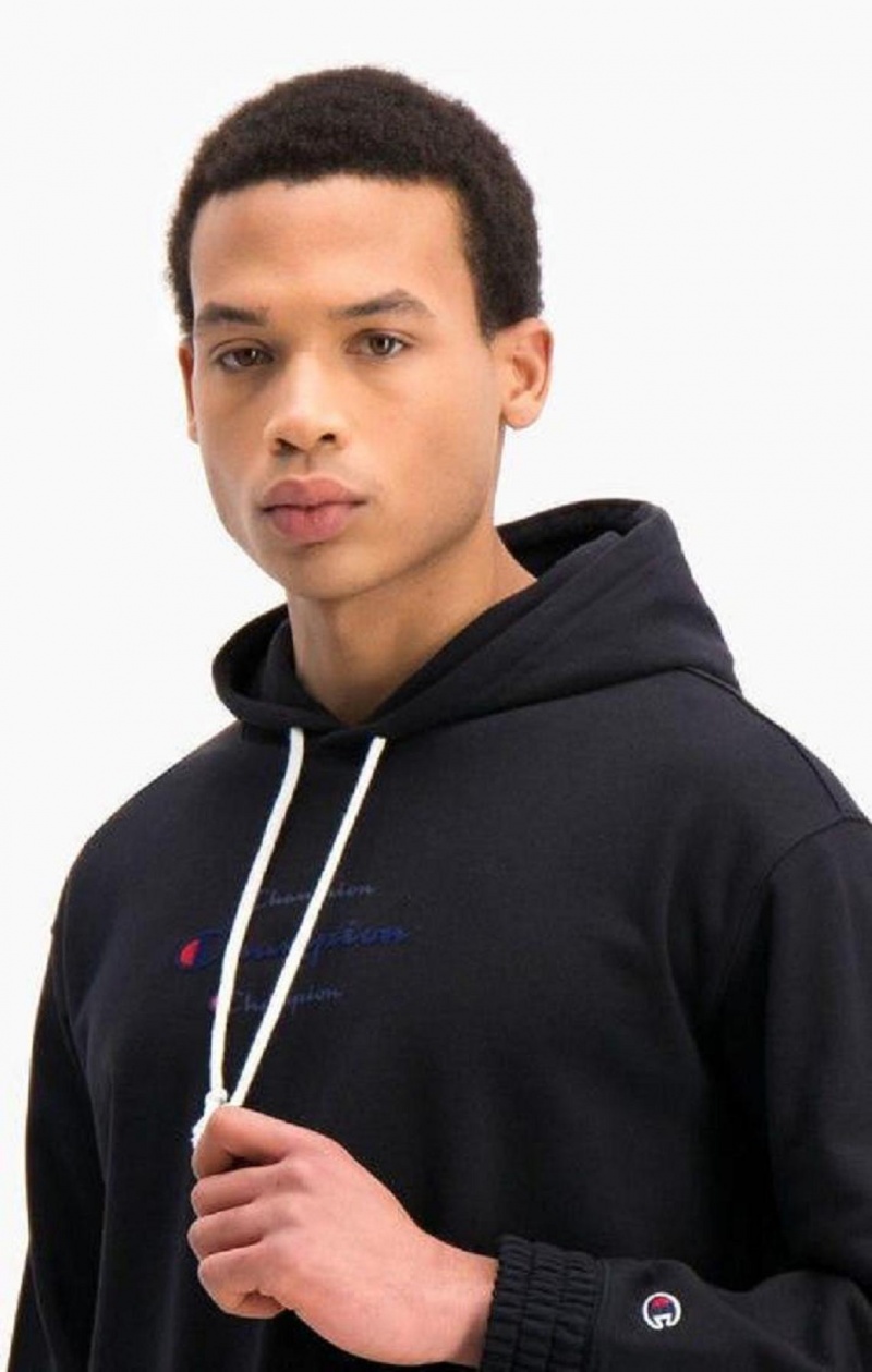 Sweat a Capuche Champion Triple Script Logo Cargo Pocket Hoodie Homme Noir | 5309-AJVGB