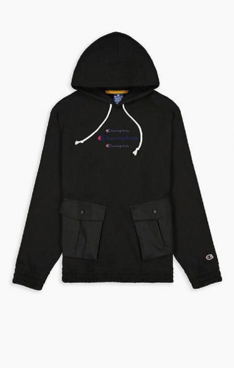 Sweat a Capuche Champion Triple Script Logo Cargo Pocket Hoodie Homme Noir | 5309-AJVGB