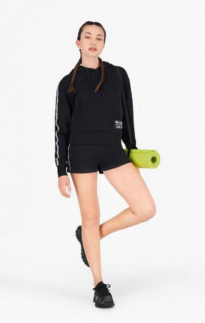 Sweat a Capuche Champion USA Cropped Hoodie Femme Noir | 4860-IANMS