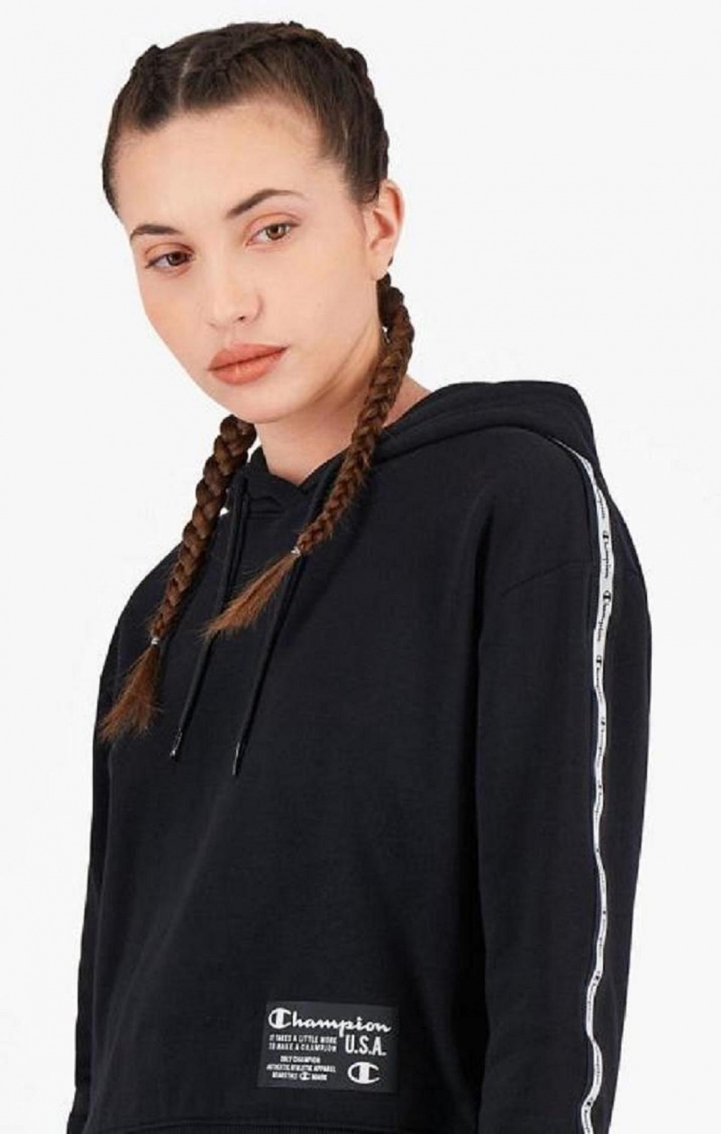 Sweat a Capuche Champion USA Cropped Hoodie Femme Noir | 4860-IANMS