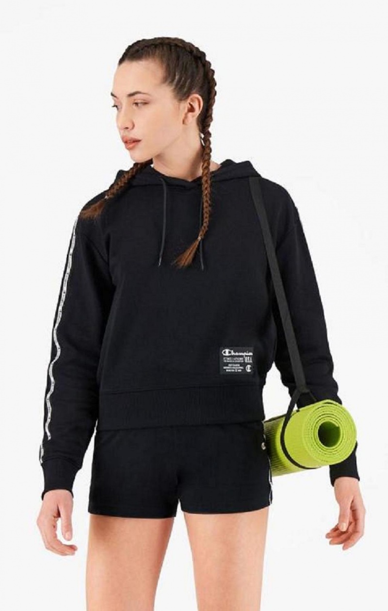 Sweat a Capuche Champion USA Cropped Hoodie Femme Noir | 4860-IANMS