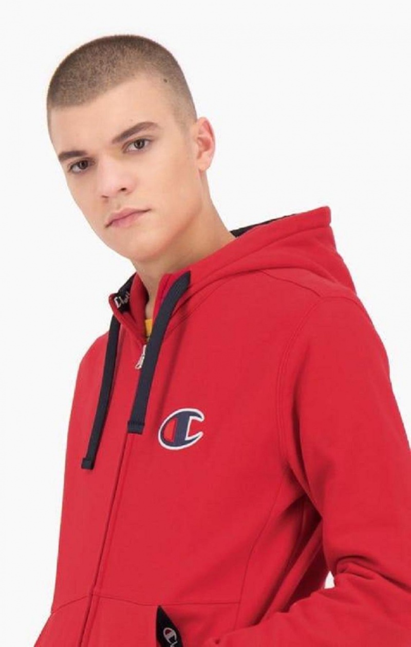 Sweat a Capuche Champion Zip-Up Daim C Coton Terry Hoodie Homme Rouge | 2804-BKMLR