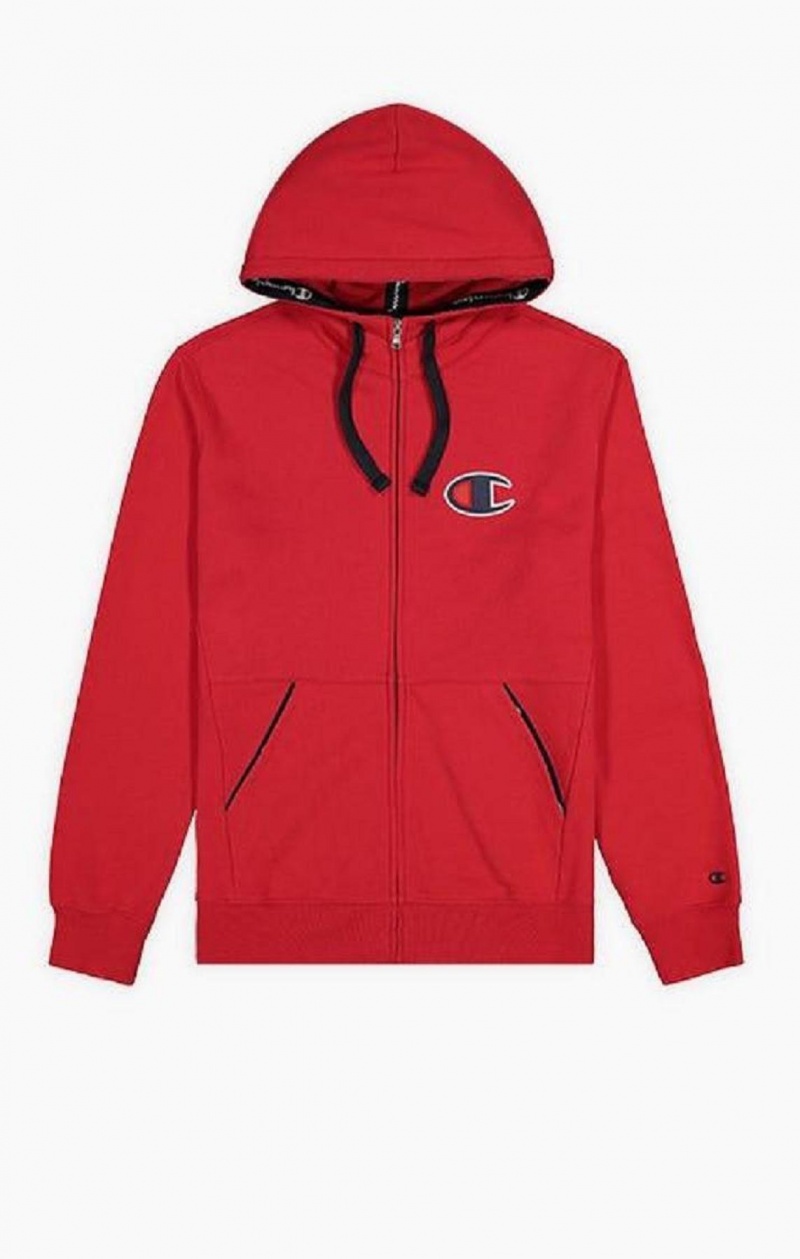 Sweat a Capuche Champion Zip-Up Daim C Coton Terry Hoodie Homme Rouge | 2804-BKMLR