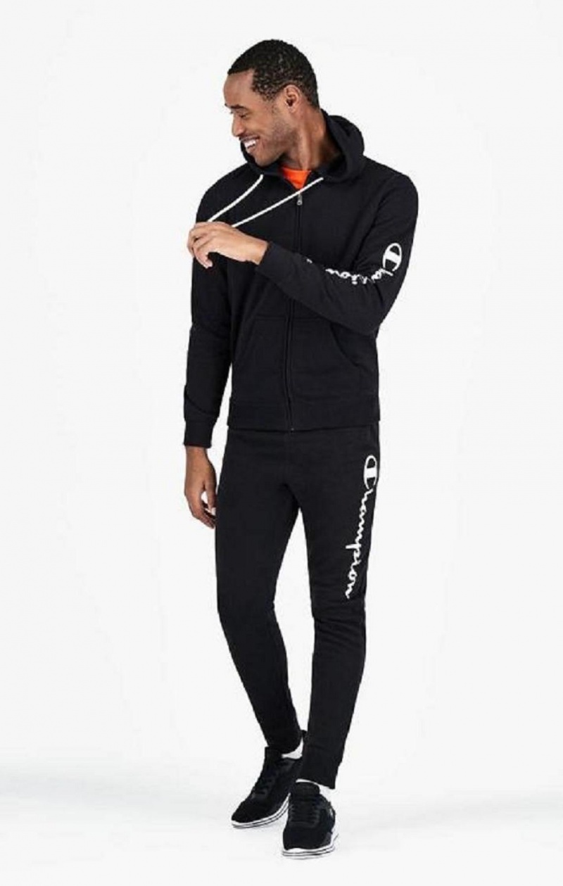 Sweat a Capuche Champion Zip-Up Mesh Effect Script Logo Hoodie Homme Noir | 6718-AOPLE