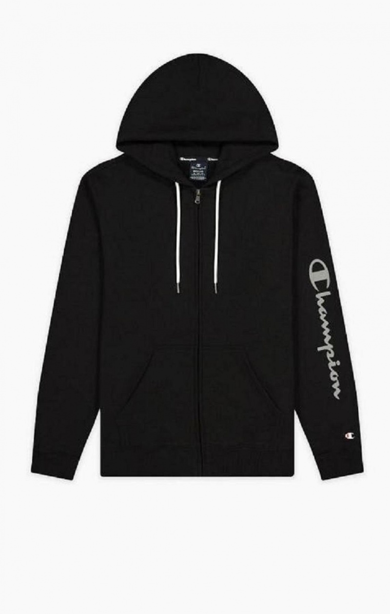 Sweat a Capuche Champion Zip-Up Mesh Effect Script Logo Hoodie Homme Noir | 6718-AOPLE