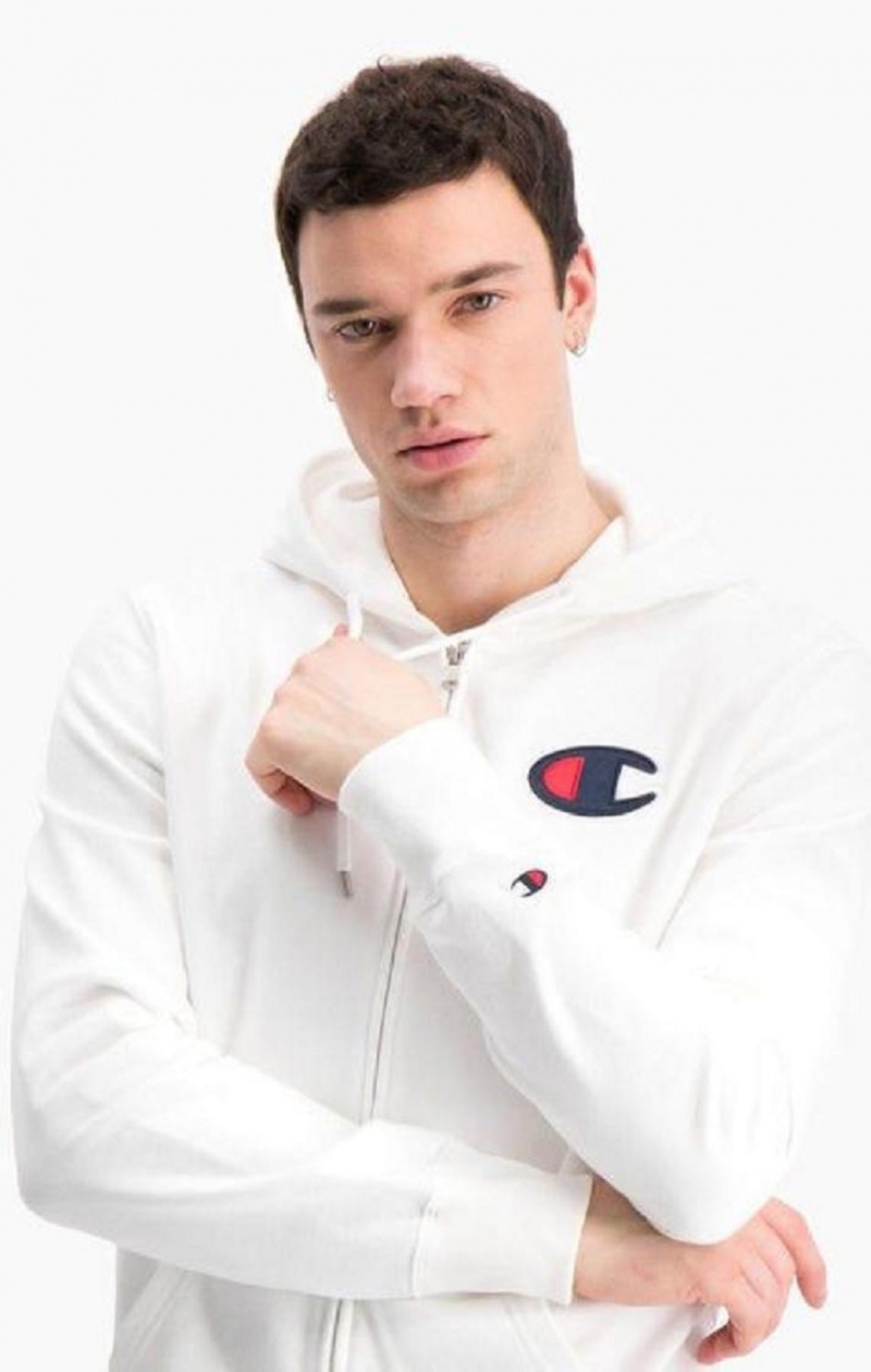 Sweat a Capuche Champion Zip-Up Satin C Logo Hoodie Homme Blanche | 8619-XUCHR