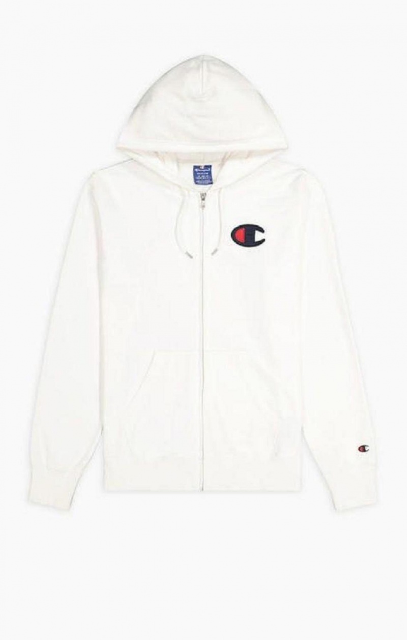 Sweat a Capuche Champion Zip-Up Satin C Logo Hoodie Homme Blanche | 8619-XUCHR