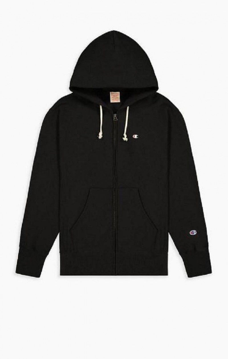 Sweat a Capuche Champion Zip-Up Script Logo Hoodie Homme Noir | 0692-ZKJPM