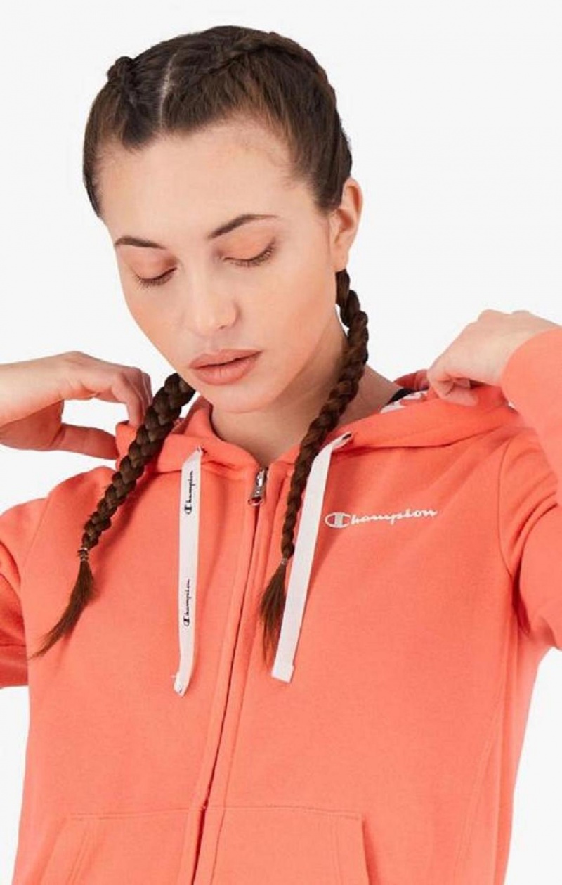 Sweat a Capuche Champion Zip-Up Small Script Logo Hoodie Femme Corail | 4709-NUKBM