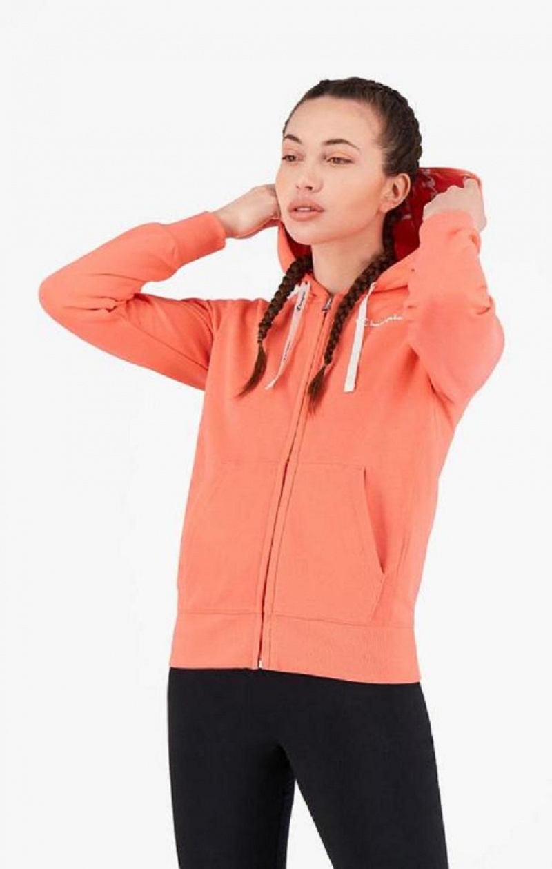 Sweat a Capuche Champion Zip-Up Small Script Logo Hoodie Femme Corail | 4709-NUKBM