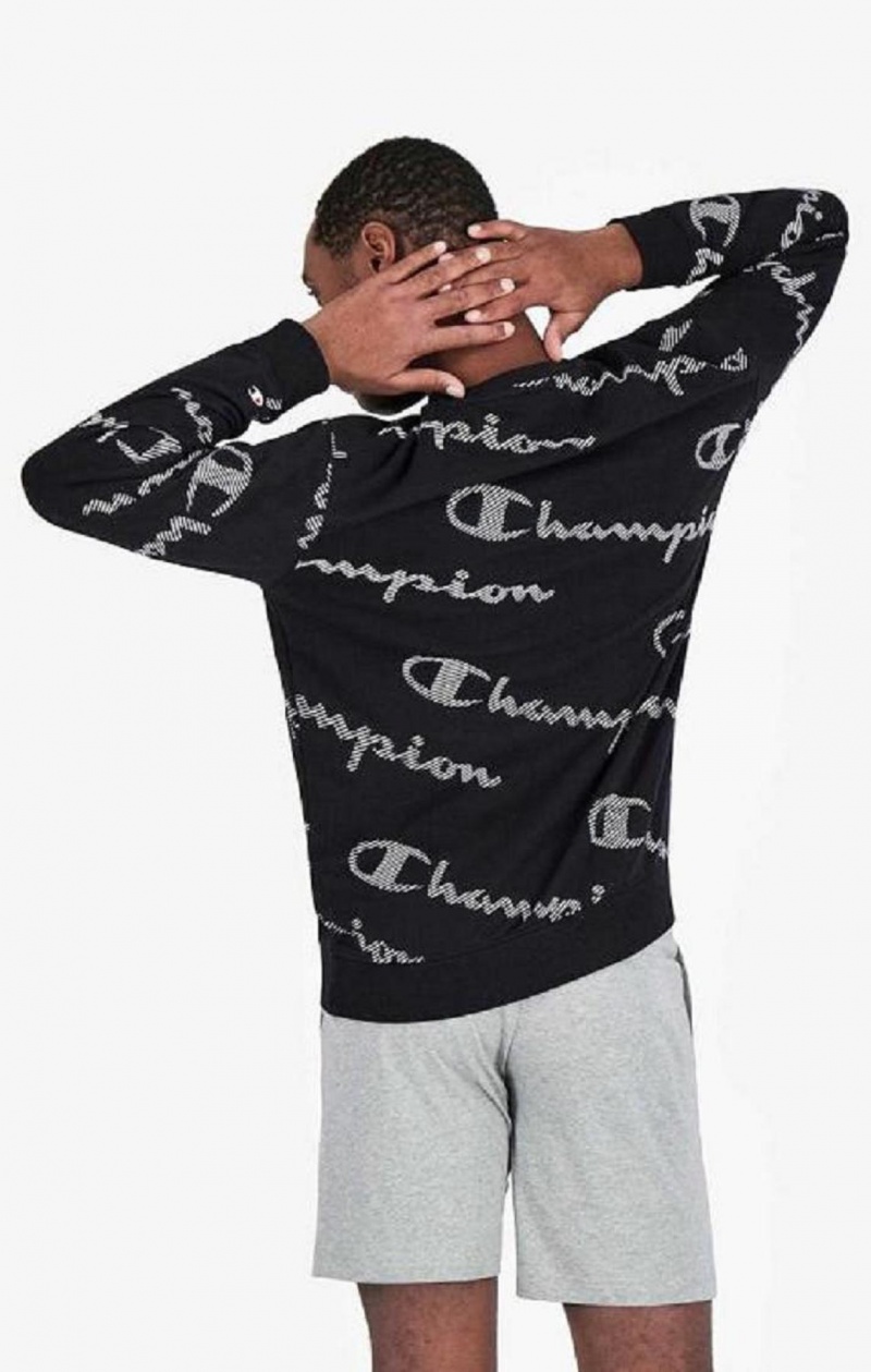 Sweats Champion All-Over Rayé Effect Script Logo Print Sweatshirt Homme Noir | 2437-ZJQBN