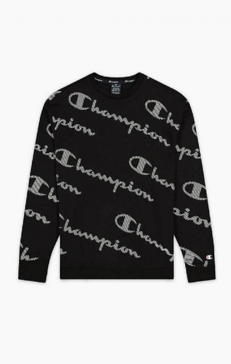 Sweats Champion All-Over Rayé Effect Script Logo Print Sweatshirt Homme Noir | 2437-ZJQBN