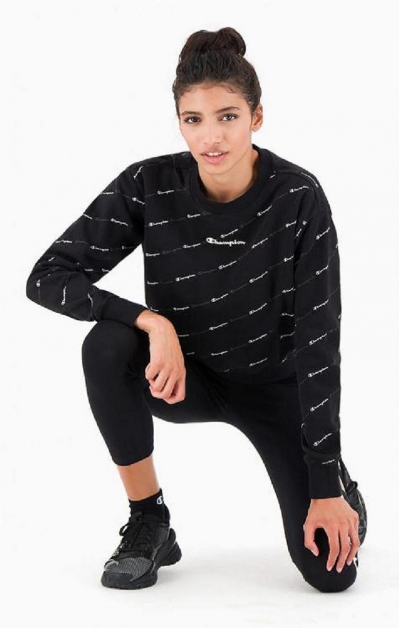 Sweats Champion All-over Script Logo Sweatshirt Femme Noir | 9432-GPRWQ