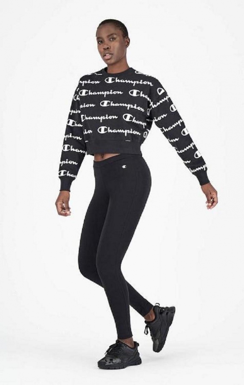 Sweats Champion All-over Script Logo Sweatshirt Femme Noir | 1375-VNIDC