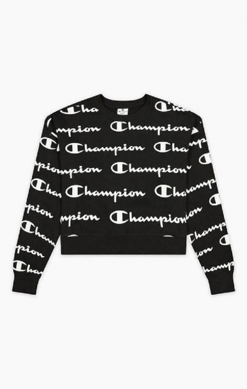 Sweats Champion All-over Script Logo Sweatshirt Femme Noir | 1375-VNIDC