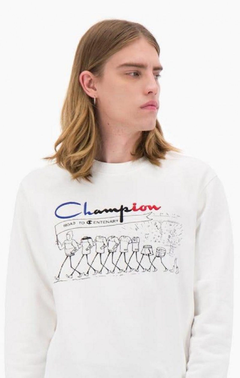 Sweats Champion Archive Print Reverse Weave Sweatshirt Homme Blanche | 7021-PFRHX