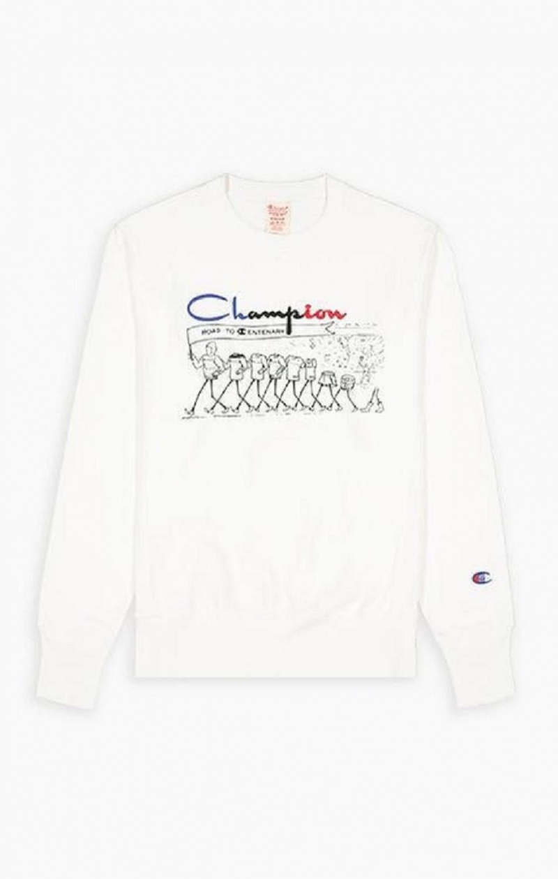 Sweats Champion Archive Print Reverse Weave Sweatshirt Homme Blanche | 7021-PFRHX