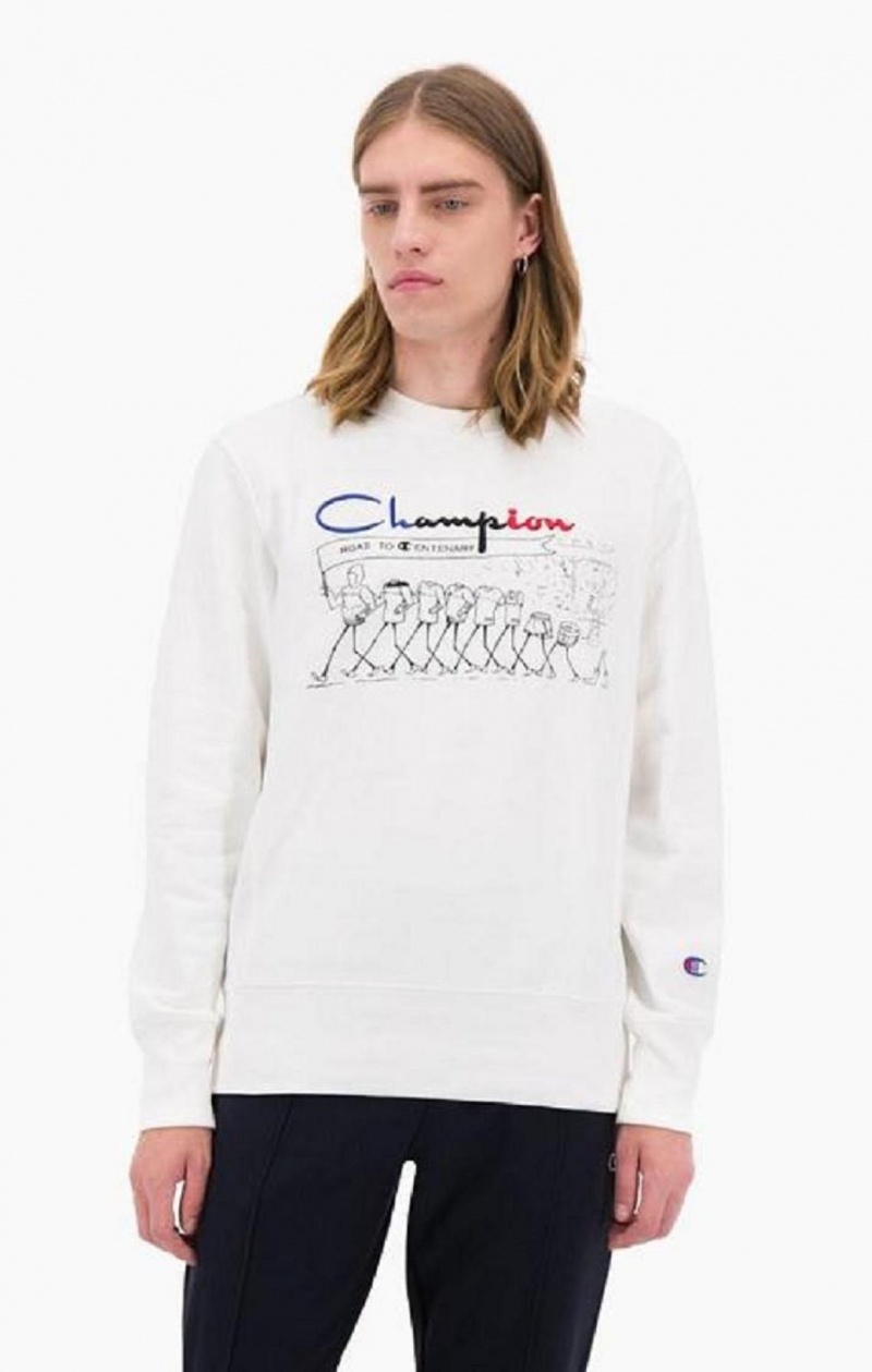 Sweats Champion Archive Print Reverse Weave Sweatshirt Homme Blanche | 7021-PFRHX