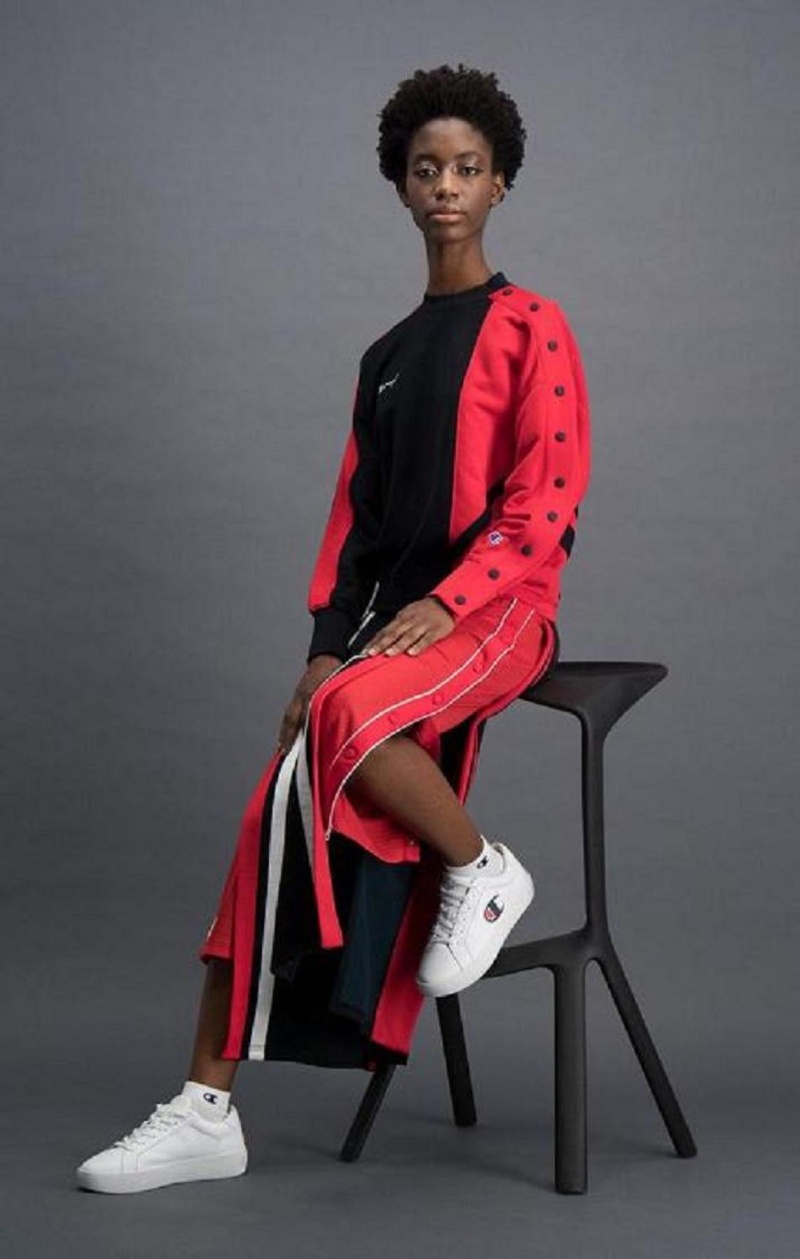 Sweats Champion Colour Block Popper Cropped Sweatshirt Femme Noir Rouge | 3815-WRLIV