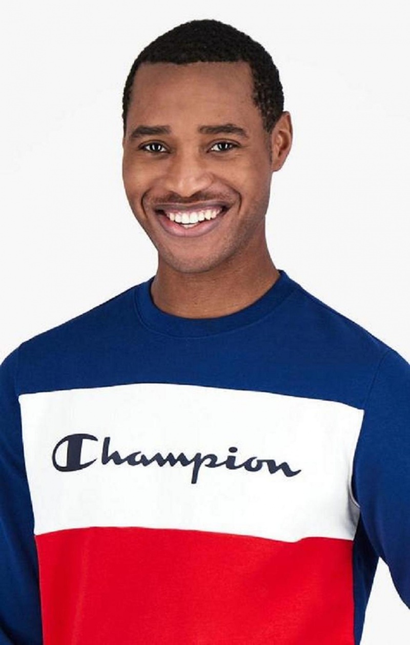 Sweats Champion Colour Block Script Logo Sweatshirt Homme Bleu | 8953-IBUSK