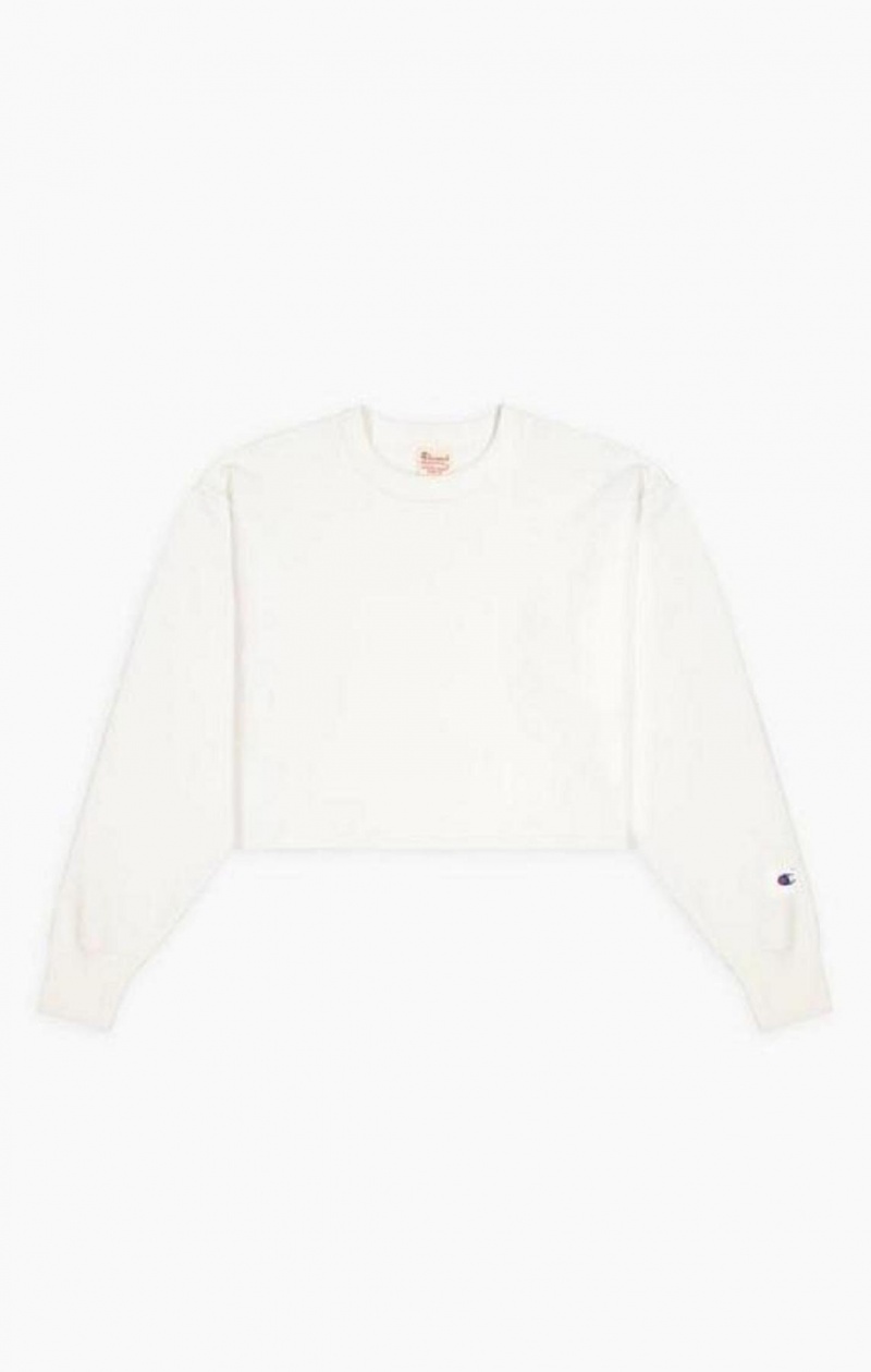 Sweats Champion Cropped Reverse Weave Sweatshirt Femme Blanche | 7519-BYSEP