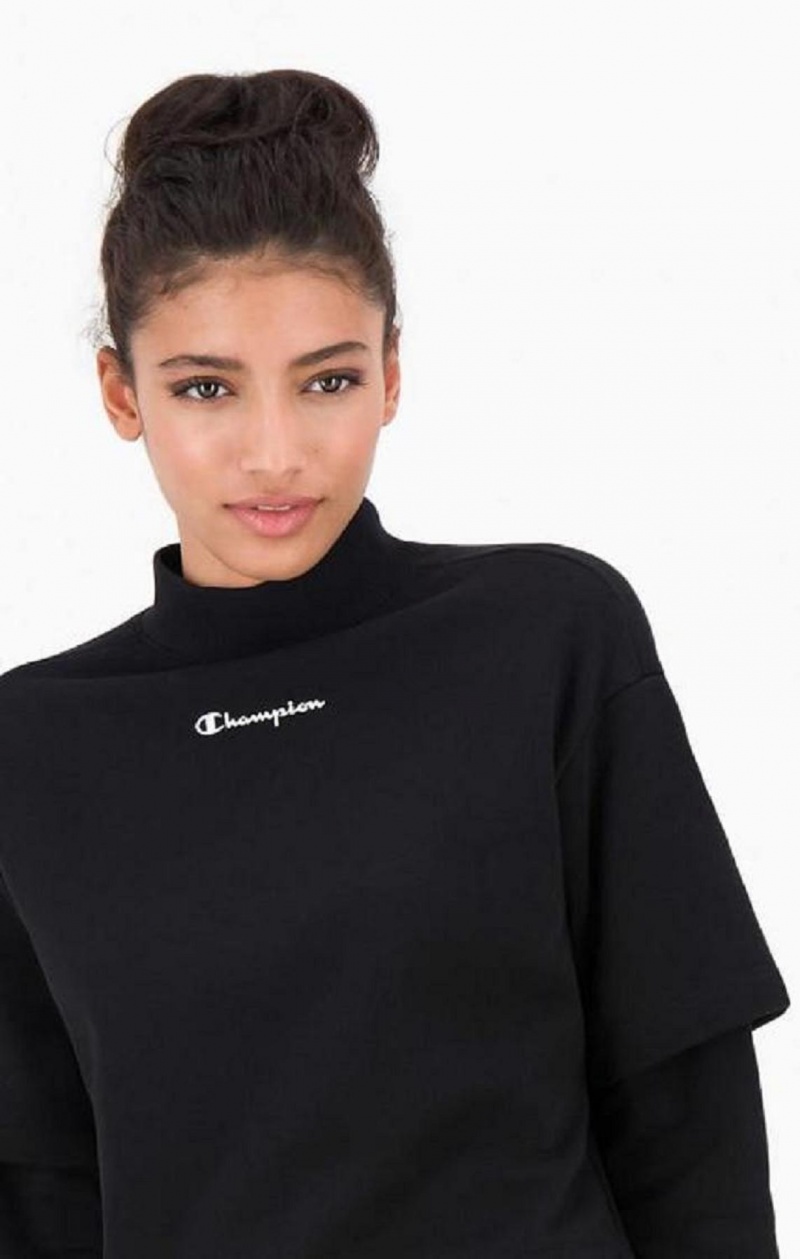 Sweats Champion Double Layer Script Logo Fleece Sweatshirt Femme Noir | 4875-QISPE