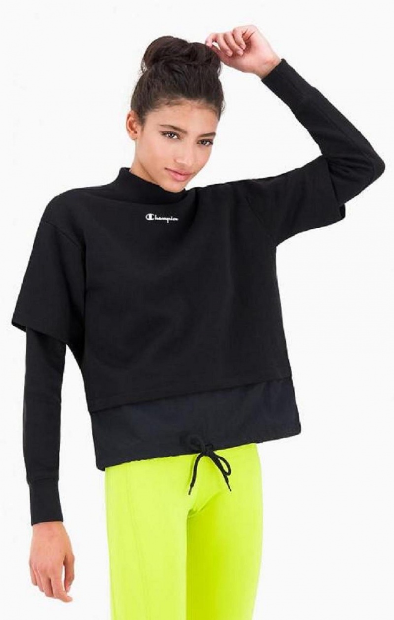 Sweats Champion Double Layer Script Logo Fleece Sweatshirt Femme Noir | 4875-QISPE