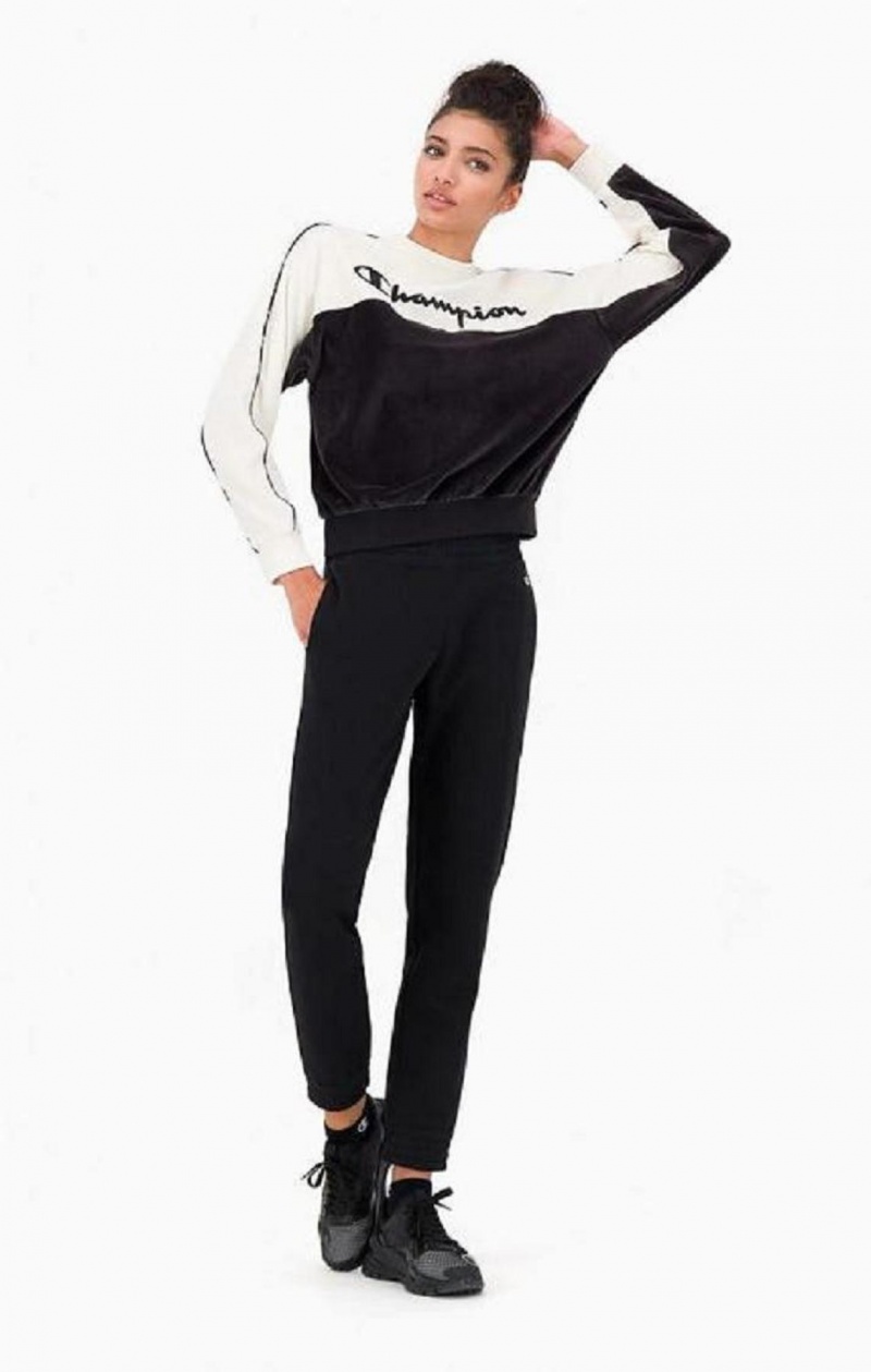 Sweats Champion Embroidered Logo Velour Sweatshirt Femme Noir | 3152-SQLJZ