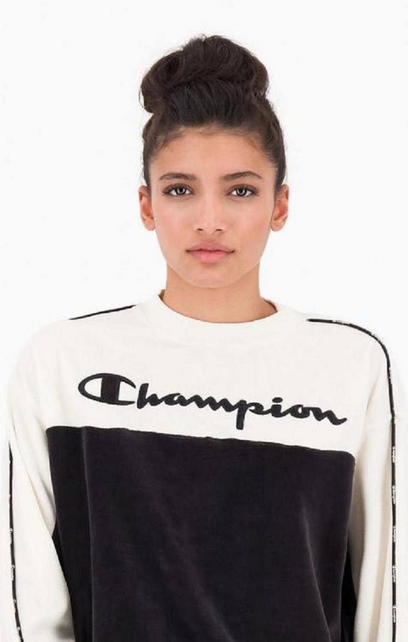 Sweats Champion Embroidered Logo Velour Sweatshirt Femme Noir | 3152-SQLJZ