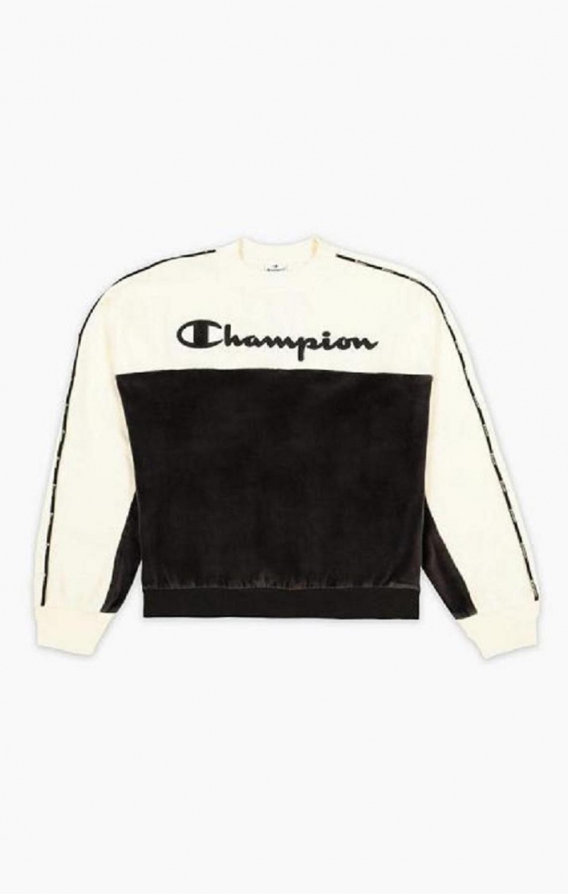 Sweats Champion Embroidered Logo Velour Sweatshirt Femme Noir | 3152-SQLJZ