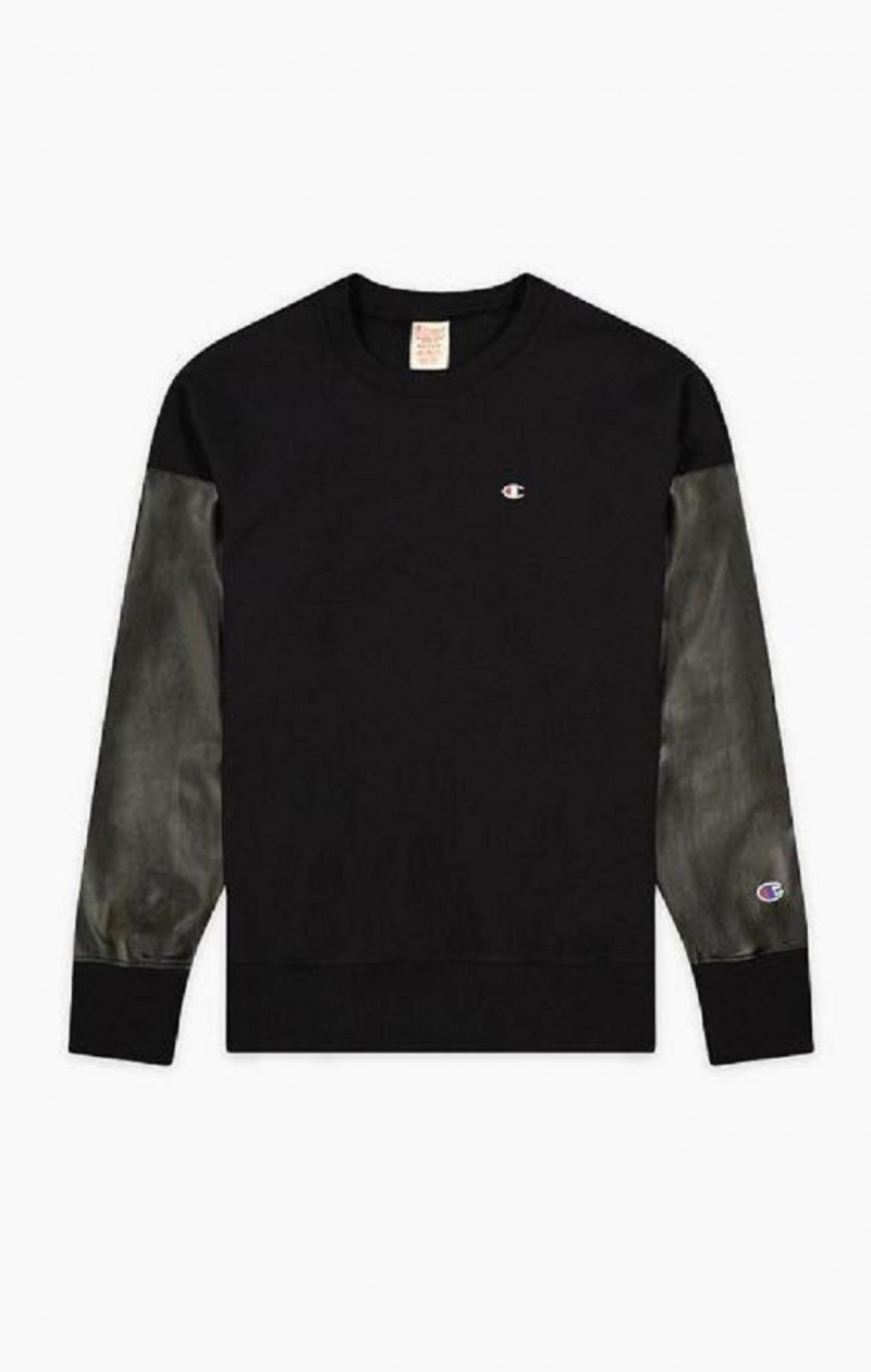 Sweats Champion Faux Cuir Panel Reverse Weave Sweatshirt Homme Noir | 0325-LRQVB