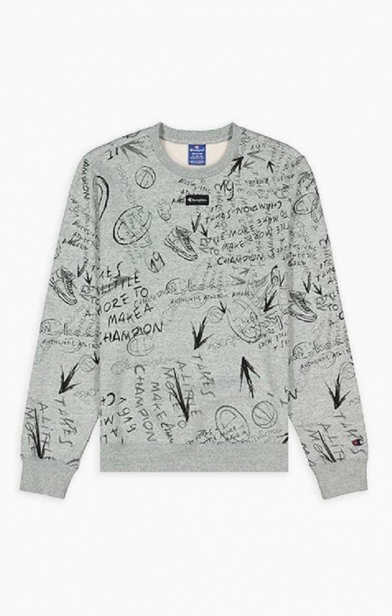 Sweats Champion Graffiti Print Crew Neck Sweatshirt Homme Grise Clair | 1204-EDUTC