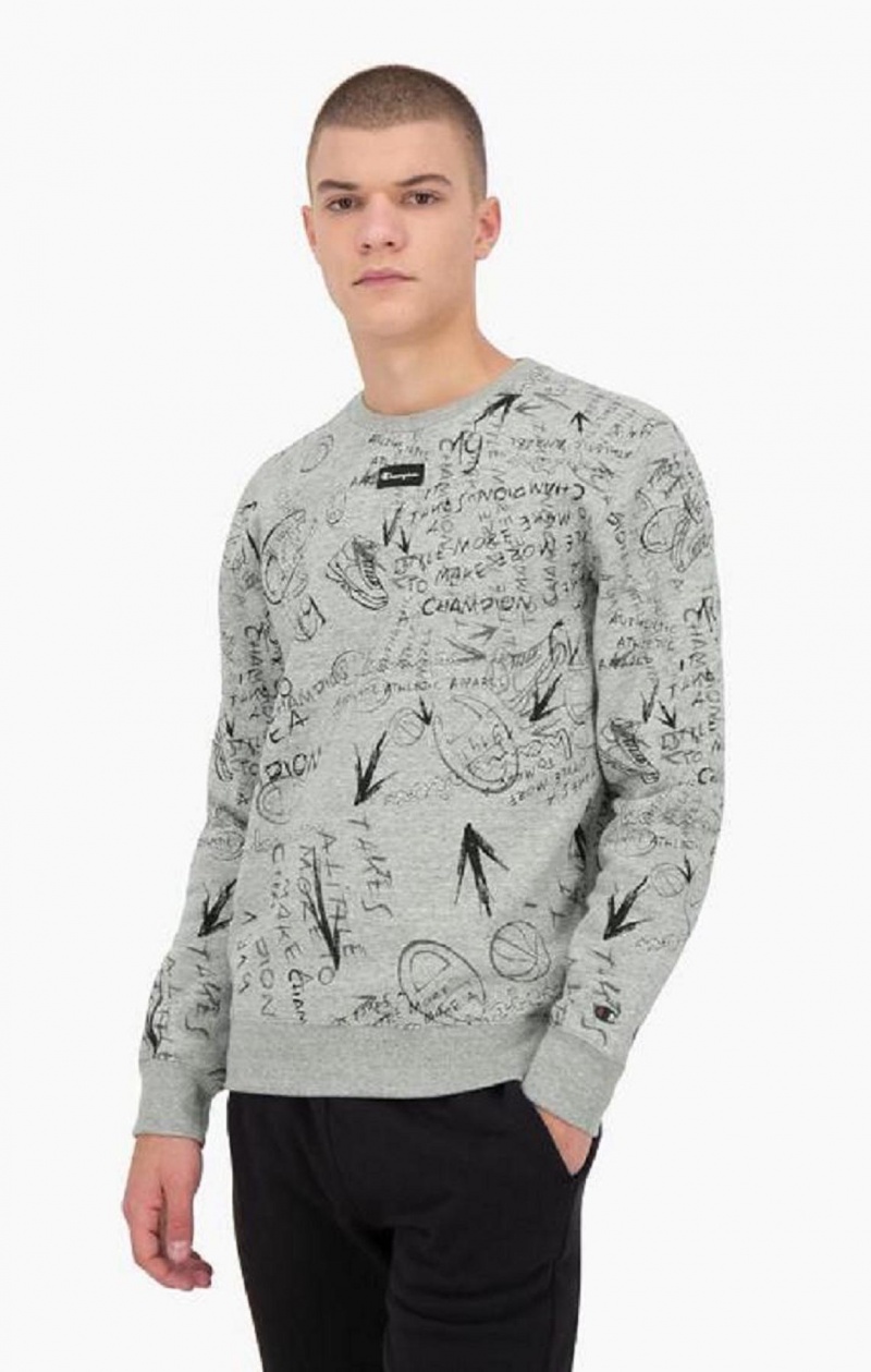 Sweats Champion Graffiti Print Crew Neck Sweatshirt Homme Grise Clair | 1204-EDUTC