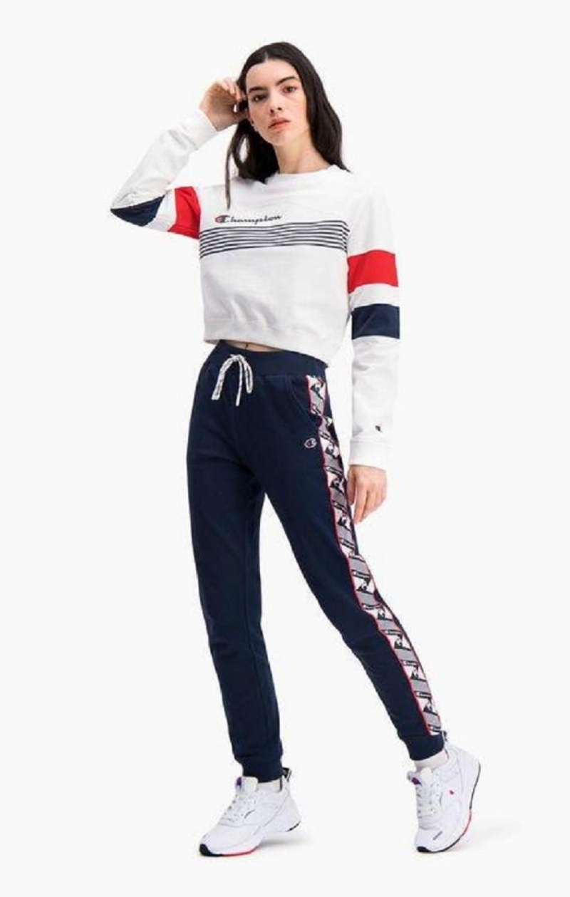 Sweats Champion Graphique Stripe And Colour Block Cropped Sweatshirt Femme Blanche | 9742-KMWPA