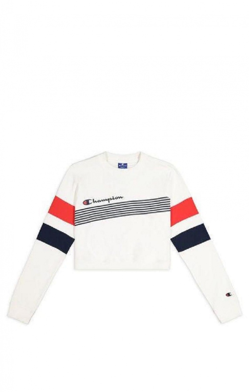 Sweats Champion Graphique Stripe And Colour Block Cropped Sweatshirt Femme Blanche | 9742-KMWPA