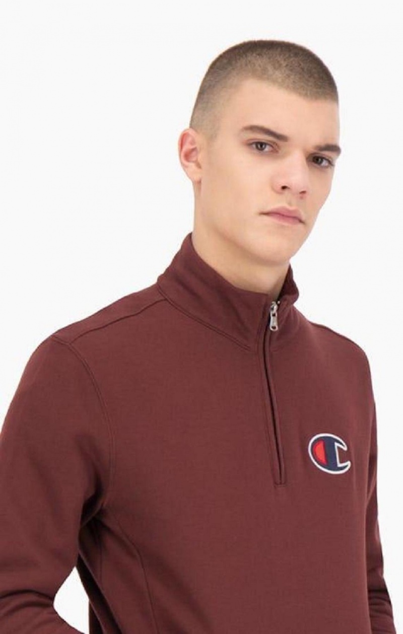 Sweats Champion Half Zip-Up Daim C Sweatshirt Homme Marron | 8246-DHAET