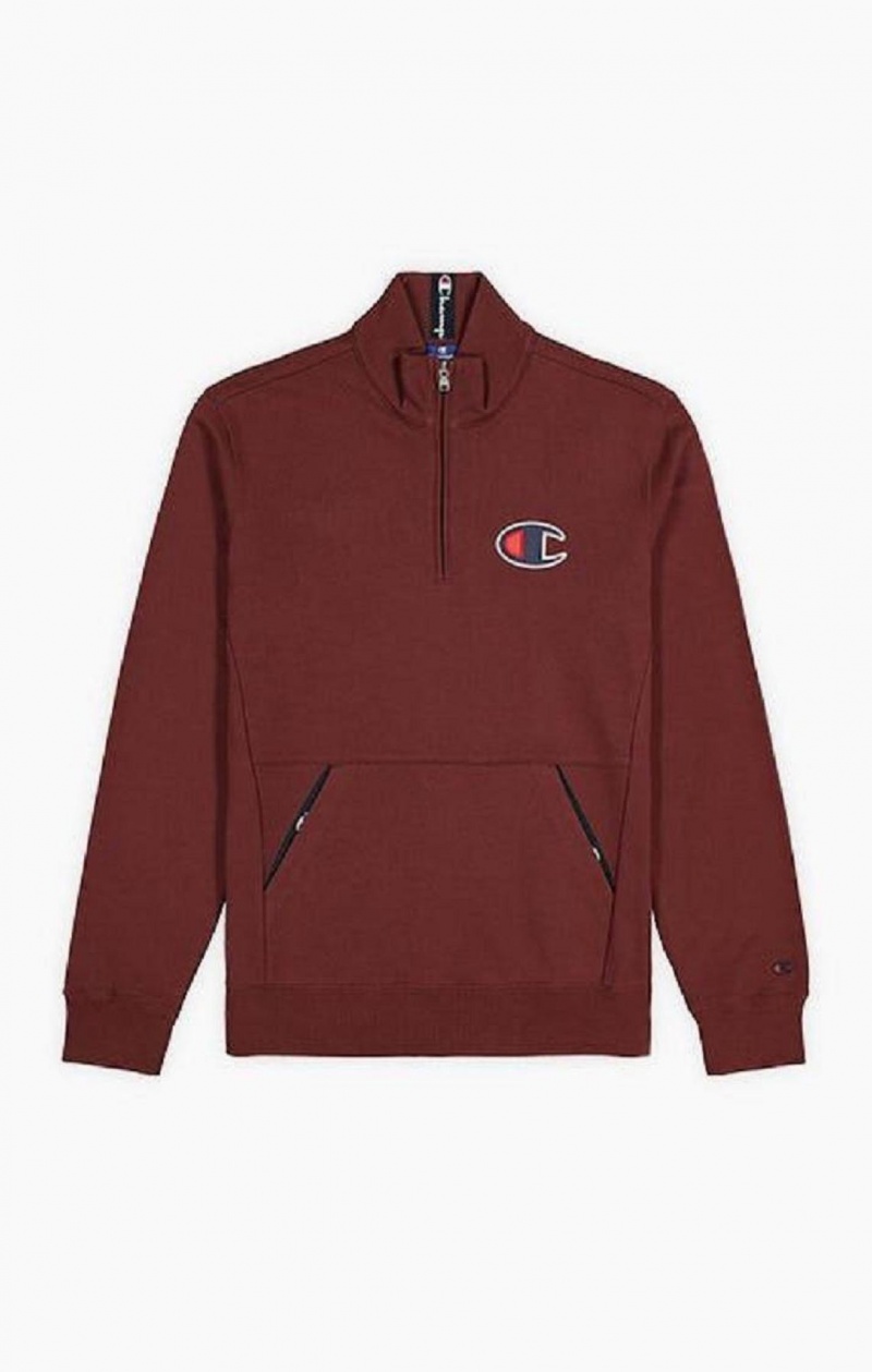 Sweats Champion Half Zip-Up Daim C Sweatshirt Homme Marron | 8246-DHAET