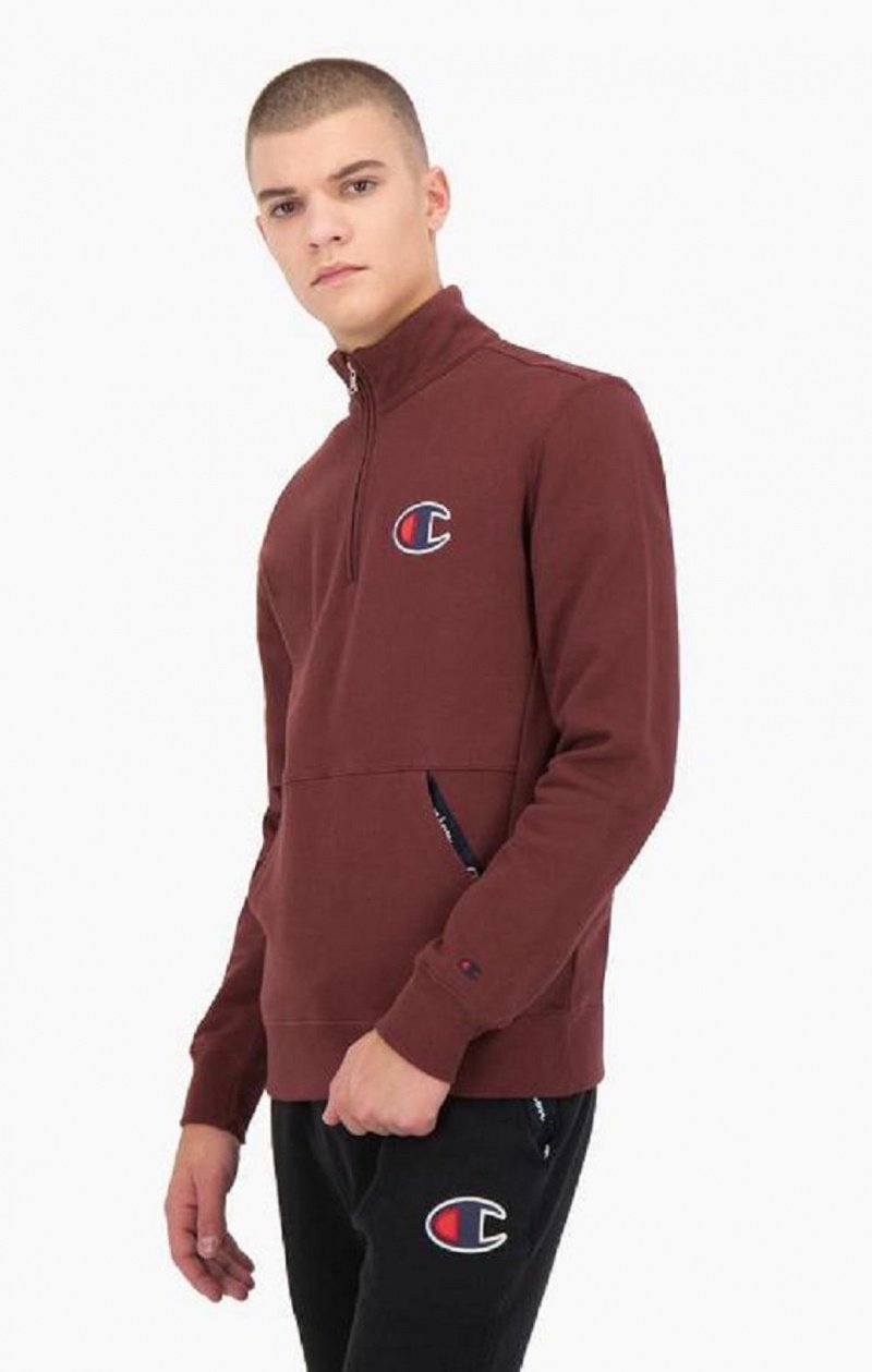 Sweats Champion Half Zip-Up Daim C Sweatshirt Homme Marron | 8246-DHAET