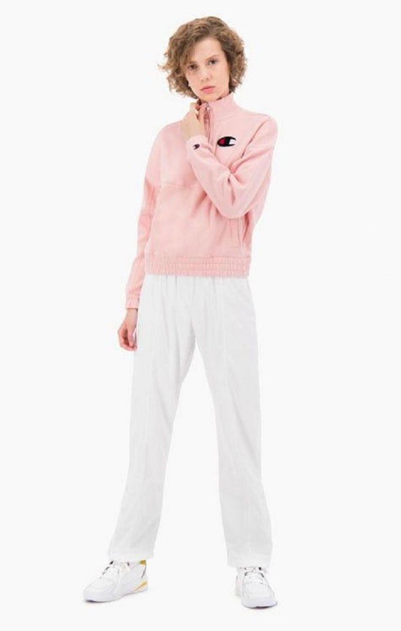 Sweats Champion Half Zip-Up Fleece Velvet C Sweatshirt Femme Rose | 6913-GLQYO