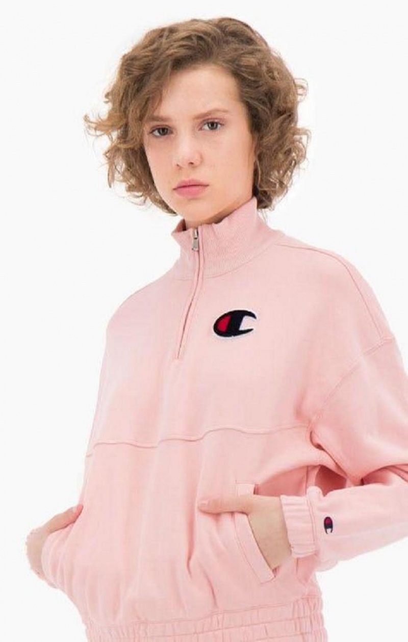 Sweats Champion Half Zip-Up Fleece Velvet C Sweatshirt Femme Rose | 6913-GLQYO