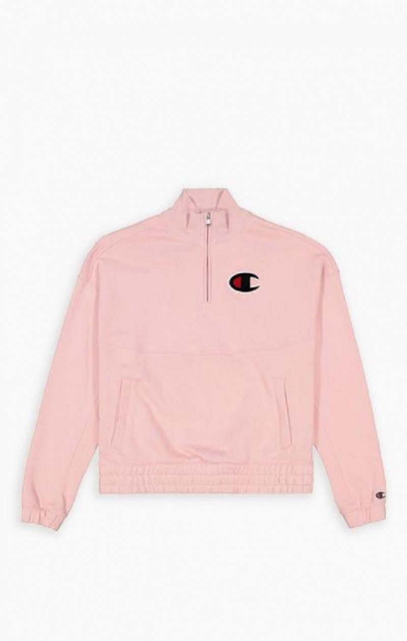 Sweats Champion Half Zip-Up Fleece Velvet C Sweatshirt Femme Rose | 6913-GLQYO