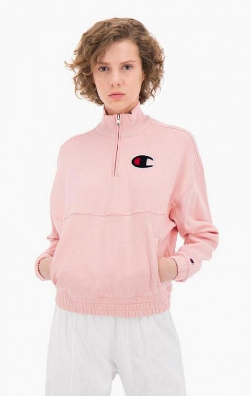 Sweats Champion Half Zip-Up Fleece Velvet C Sweatshirt Femme Rose | 6913-GLQYO